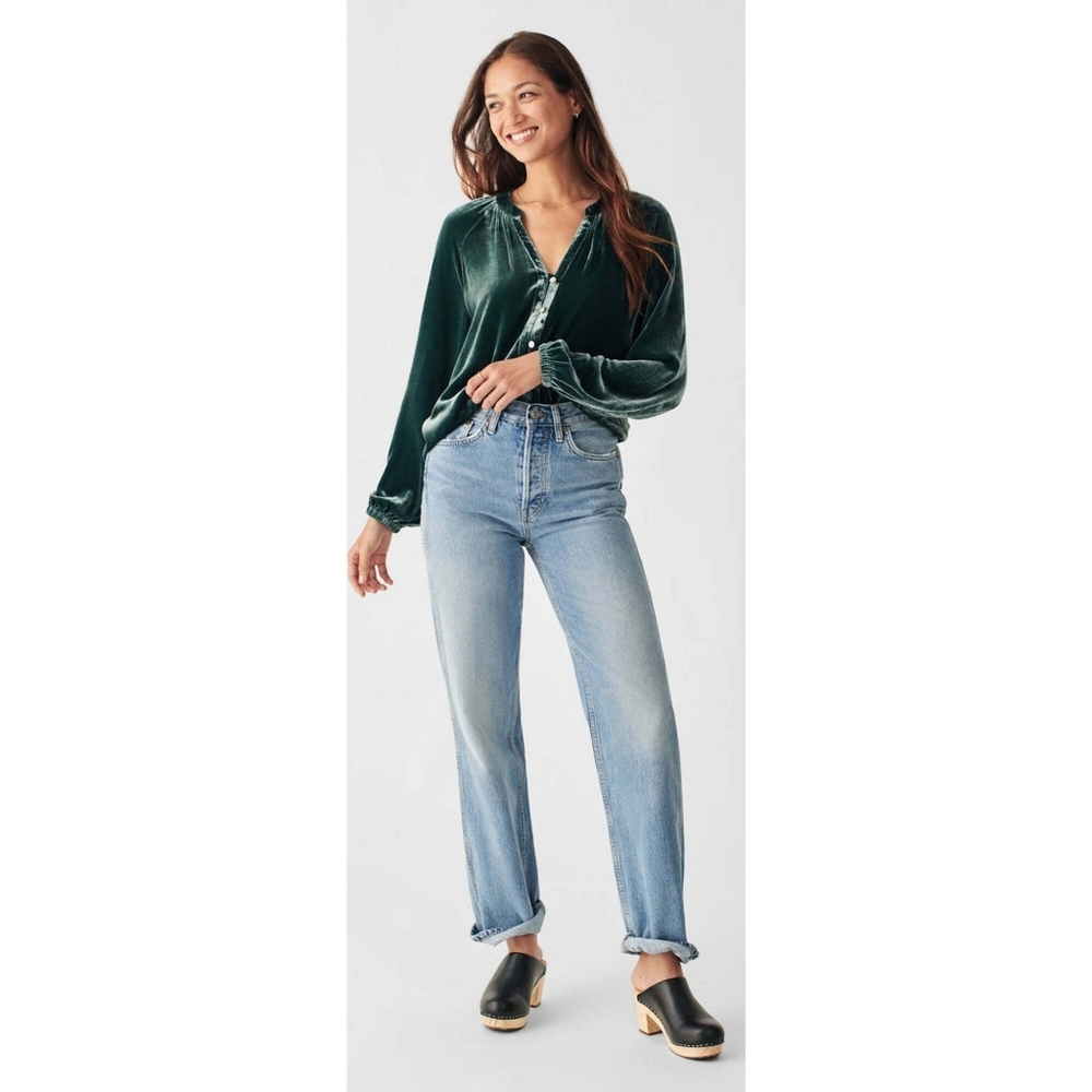 Faherty Green Vintage Silk Velvet Naomi Top Size XL